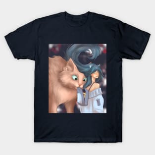 Cute anime girl with giant cat T-Shirt